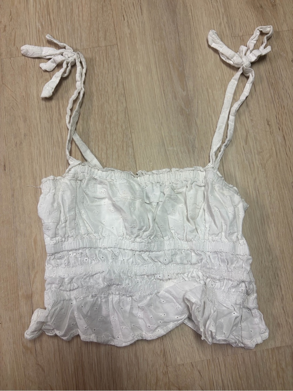 White Eyelet Tie-Strap Cropped Tank Top - Women